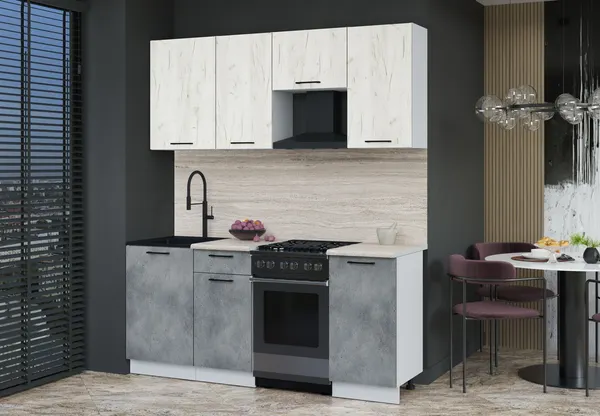 Изображение товара Кухонный гарнитур Interline Мила Optima 50-1.8  (бетон портленд/дуб белый/травертин серый)