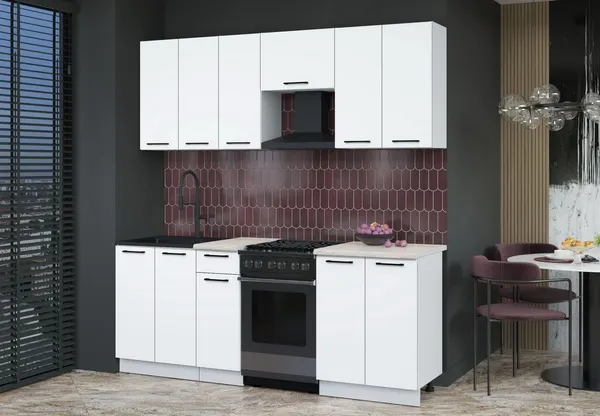 Изображение товара Кухонный гарнитур Interline Мила Optima 50-2.0  (белый платинум/белый платинум/травертин серый)