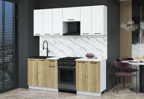 Изображение товара Кухонный гарнитур Interline Мила Optima 50-2.0  (дуб золотой/белый платинум/белый гранит)
