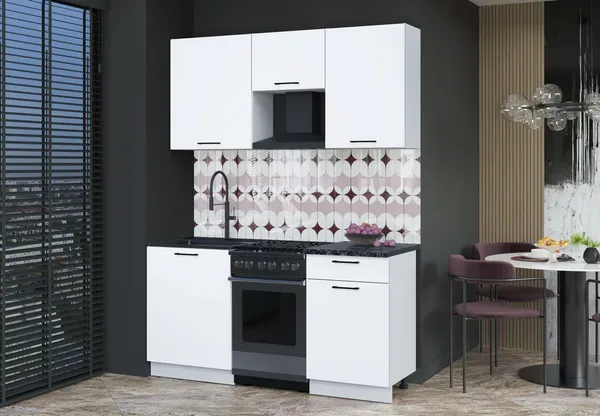 Изображение товара Кухонный гарнитур Interline Мила Optima 50-1.6  (белый платинум/белый платинум/кастилло темный)