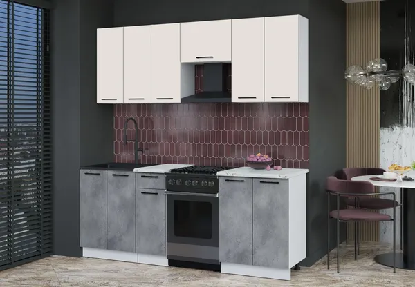 Изображение товара Кухонный гарнитур Interline Мила Optima 50-2.0  (бетон портленд/персидский жемчуг/серый каспий)