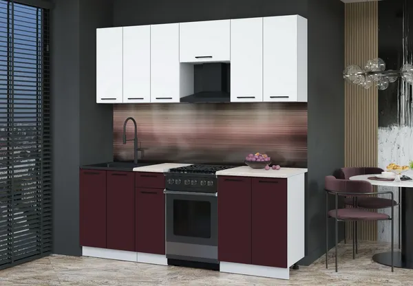 Изображение товара Кухонный гарнитур Interline Мила Optima 50-2.0 ( марсала/белый платинум/травертин серый)
