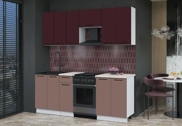 Изображение товара Кухонный гарнитур Interline Мила Optima 50-2.0  (карамель/марсала/травертин серый)