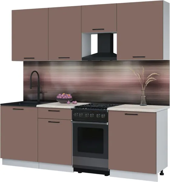 Изображение товара Кухонный гарнитур Interline Мила Optima 50-2.2 (карамель/карамель/травертин серый)