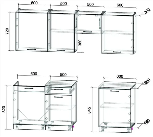 Изображение товара Кухонный гарнитур Interline Мила Optima 50-2.2 (бетон портленд/дуб веллингтон/травертин серый)