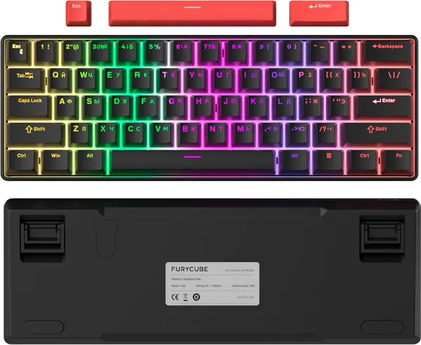 Изображение товара Клавиатура Furycube TS61 Red Switch ZY890015 (черный/красный)