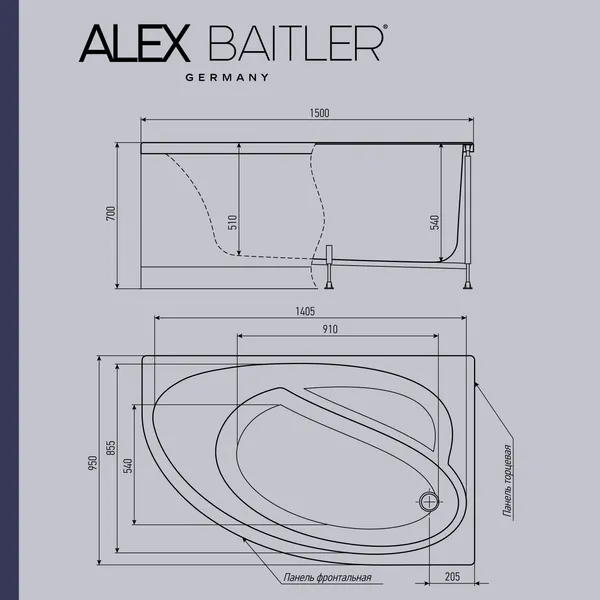 Изображение товара Ванна акриловая Alex Baitler Nero Правая 150x95 (c каркасом)
