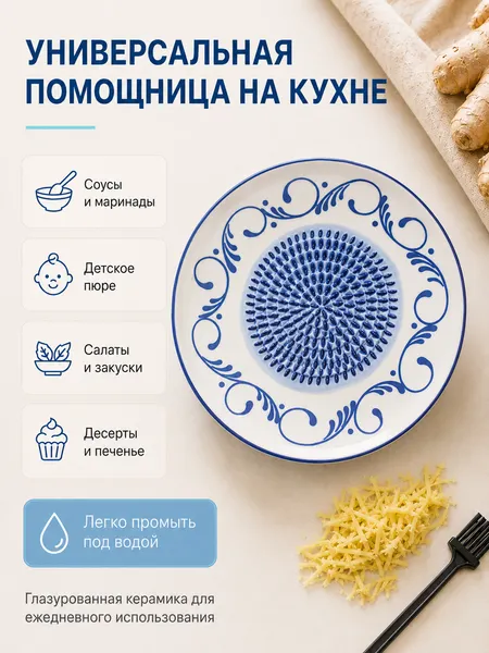 Изображение товара Тарелка-терка Модифай 15x15см / T3H52PL01 (белый/голубой)
