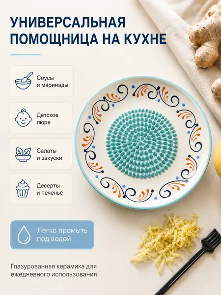 Изображение товара Тарелка-терка Модифай 15x15см / T3H52PL01 (белый/бирюзовый)