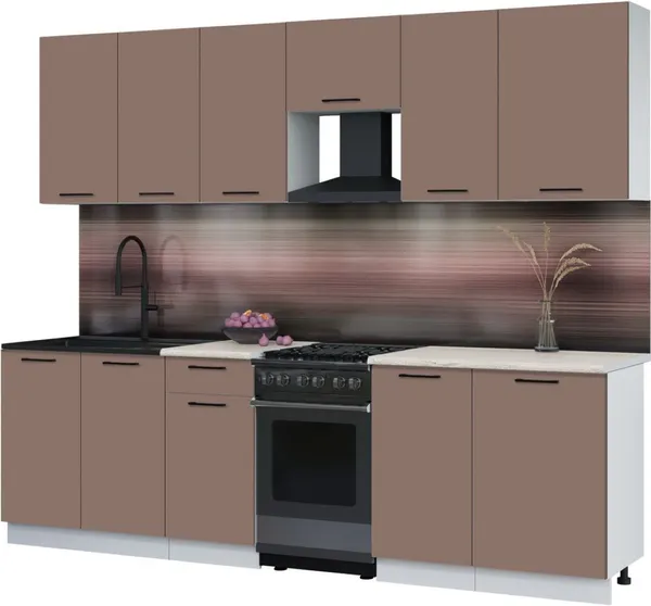 Изображение товара Кухонный гарнитур Interline Мила Optima 50-2.6 (карамель/карамель/травертин серый)