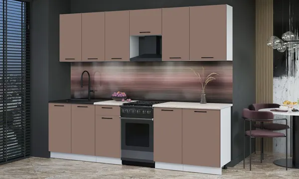 Изображение товара Кухонный гарнитур Interline Мила Optima 50-2.6 (карамель/карамель/травертин серый)