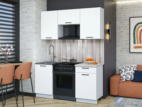 Изображение товара Кухонный гарнитур Interline Мила Optima 60-1.6 (белый платинум/белый платинум/травертин серый)