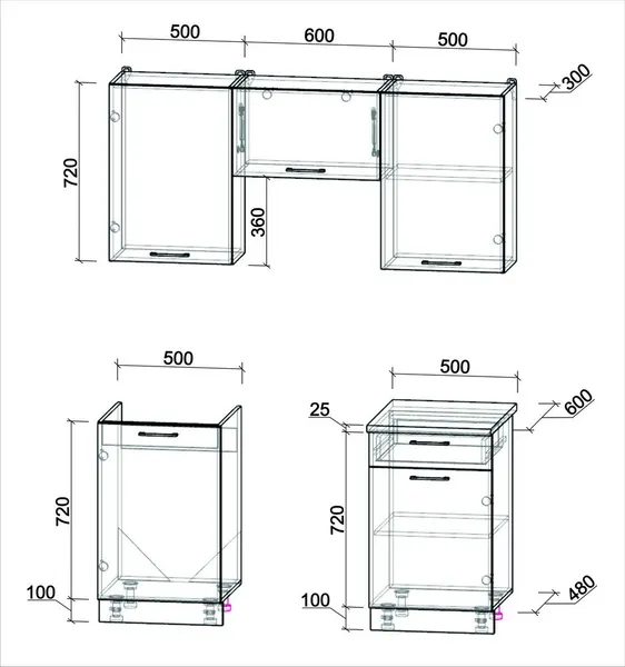 Изображение товара Кухонный гарнитур Interline Мила Optima 60-1.6  (бетон портленд/бетон лайт/белый гранит)
