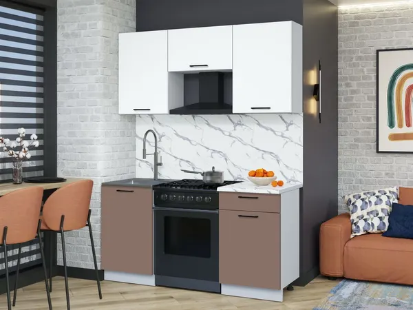 Изображение товара Кухонный гарнитур Interline Мила Optima 60-1.6 (карамель/белый платинум/белый гранит)