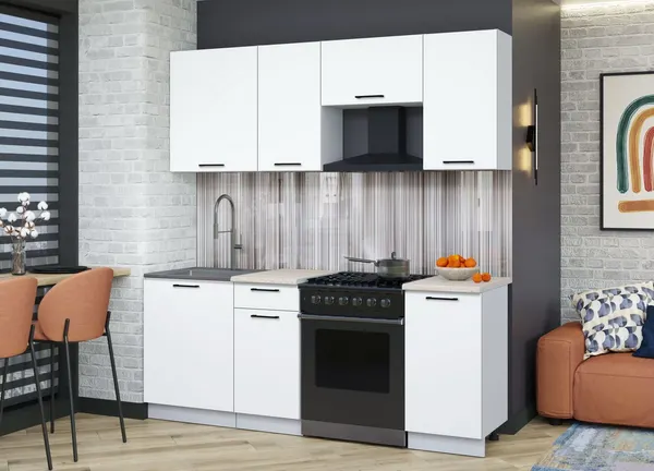 Изображение товара Кухонный гарнитур Interline Мила Optima 60-2.0  (белый платинум/белый платинум/травертин серый)