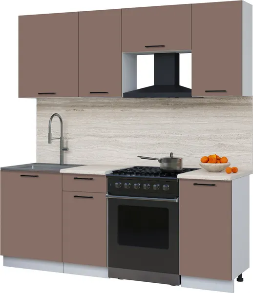 Изображение товара Кухонный гарнитур Interline Мила Optima 60-2.0 (карамель/карамель/травертин серый)