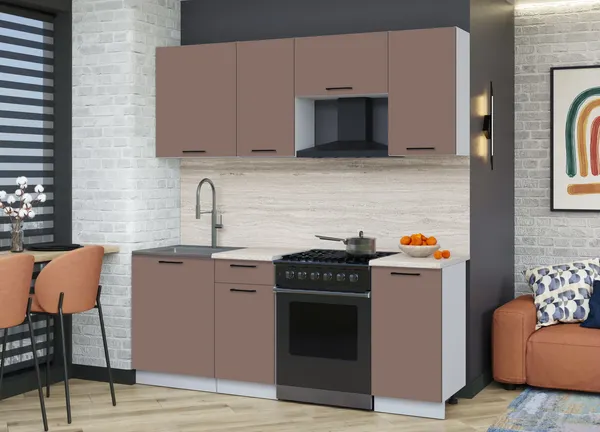 Изображение товара Кухонный гарнитур Interline Мила Optima 60-2.0 (карамель/карамель/травертин серый)