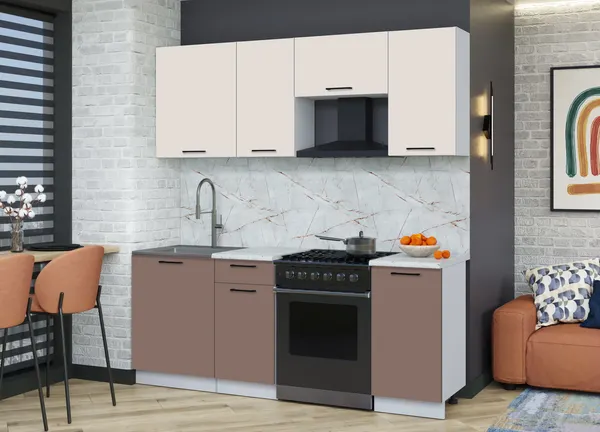 Изображение товара Кухонный гарнитур Interline Мила Optima 60-2.0  (карамель/персидский жемчуг/серый каспий)