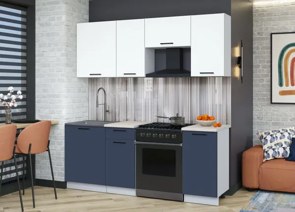 Изображение товара Кухонный гарнитур Interline Мила Optima 60-2.0  (деним/белый платинум/травертин серый)
