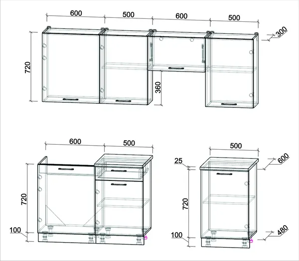 Изображение товара Кухонный гарнитур Interline Мила Optima 60-2.2 (дуб серый/дуб серый/белый гранит)