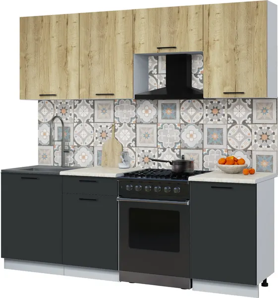 Изображение товара Кухонный гарнитур Interline Мила Optima 60-2.2 (антрацит/дуб золотой/опал светлый)