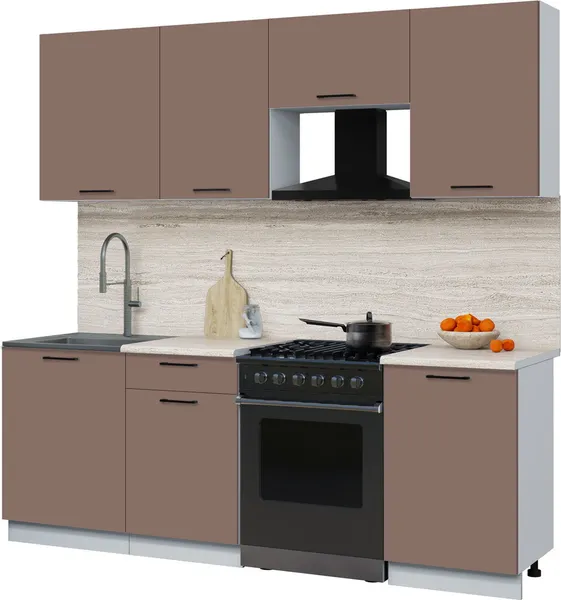 Изображение товара Кухонный гарнитур Interline Мила Optima 60-2.2 (карамель/карамель/травертин серый)