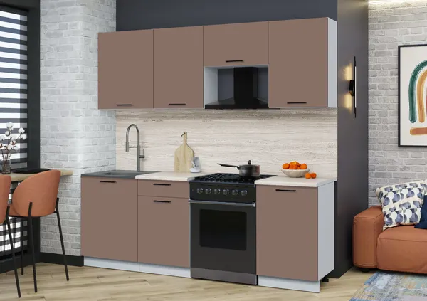 Изображение товара Кухонный гарнитур Interline Мила Optima 60-2.2 (карамель/карамель/травертин серый)