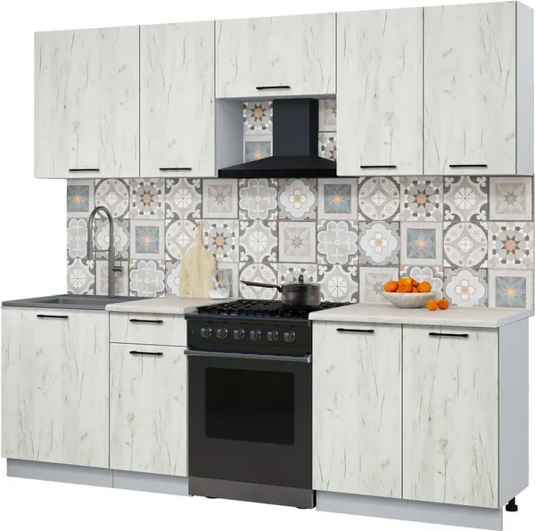 Изображение товара Кухонный гарнитур Interline Мила Optima 60-2.4 (дуб белый/дуб белый/травертин серый)