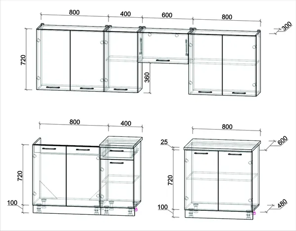 Изображение товара Кухонный гарнитур Interline Мила Optima 60-2.6  (бетон/бетон/дуб бунратти)