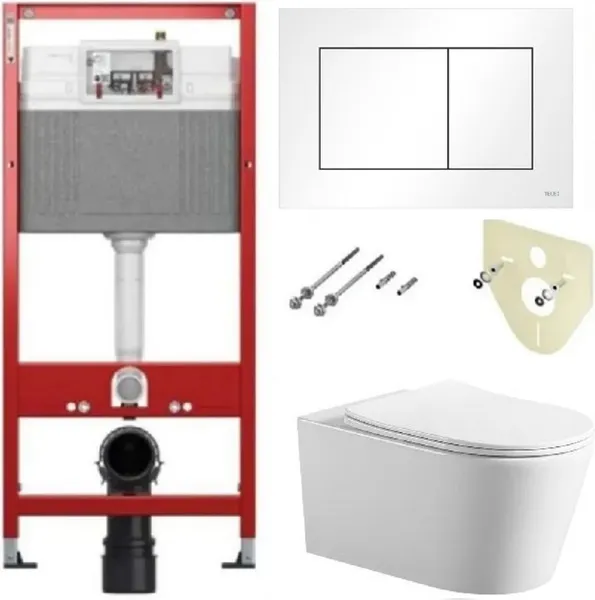 Изображение товара Инсталляция с унитазом подвесным TECE 413322T (с кнопкой смыва, шумоизоляцией, сиденьем и креплением)