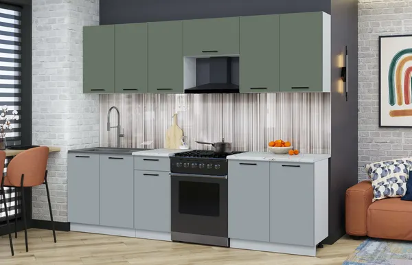 Изображение товара Кухонный гарнитур Interline Мила Optima 60-2.6 (серебро/грин/серый каспий)