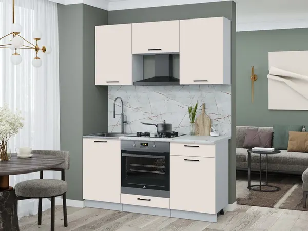 Изображение товара Кухонный гарнитур Interline Мила Optima 60Д-1.6 (персидский жемчуг/персидский жемчуг/серый каспий)