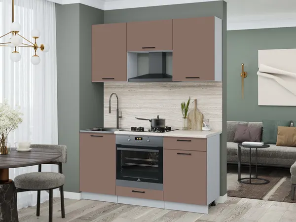 Изображение товара Кухонный гарнитур Interline Мила Optima 60Д-1.6 (карамель/карамель/травертин серый)