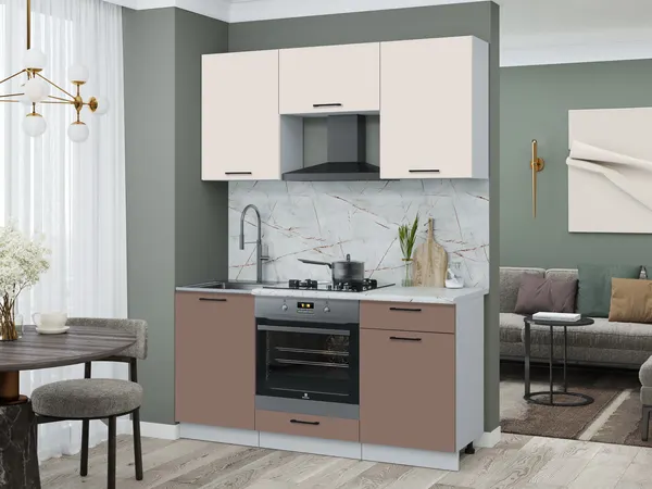 Изображение товара Кухонный гарнитур Interline Мила Optima 60Д-1.6 (карамель/персидский жемчуг/серый каспий)