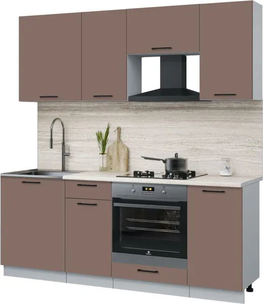 Изображение товара Кухонный гарнитур Interline Мила Optima 60Д-2.0 (карамель/карамель/травертин серый)