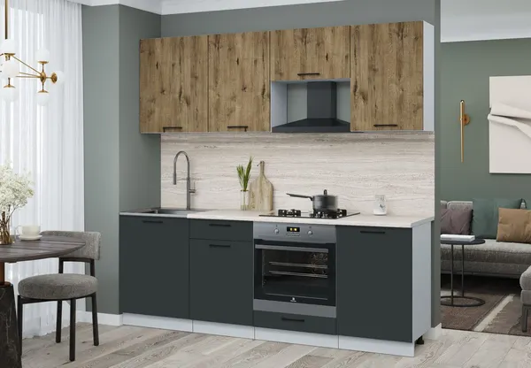 Изображение товара Кухонный гарнитур Interline Мила Optima 60Д-2.2 ( антрацит/дуб веллингтон/травертин серый)