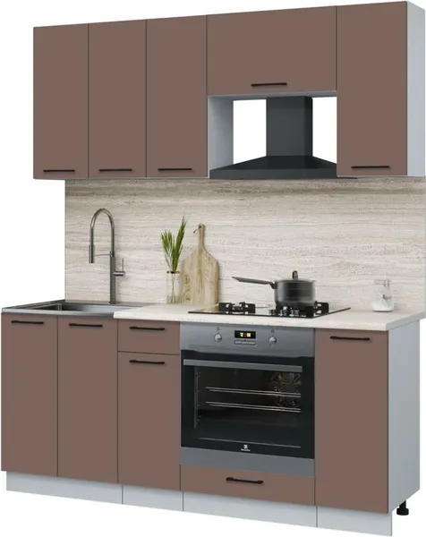 Изображение товара Кухонный гарнитур Interline Мила Optima 60Д-1.8 (карамель/карамель/травертин серый)