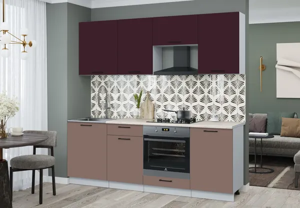 Изображение товара Кухонный гарнитур Interline Мила Optima 60Д-2.2 (карамель/марсала/травертин серый)