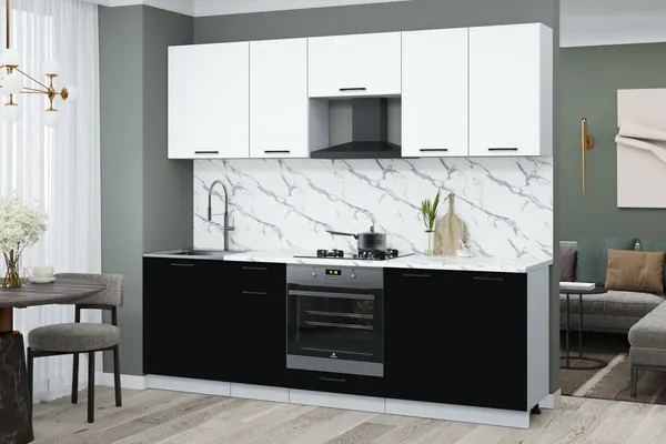 Изображение товара Кухонный гарнитур Interline Мила Optima 60Д-2.4  (черный/белый платинум/белый гранит)