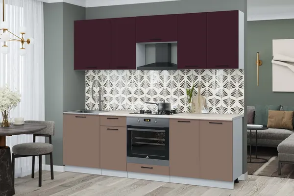 Изображение товара Кухонный гарнитур Interline Мила Optima 60Д-2.4 (карамель/марсала/травертин серый)