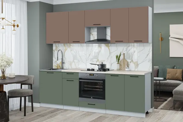 Изображение товара Кухонный гарнитур Interline Мила Optima 60Д-2.4 (грин/карамель/травертин серый)