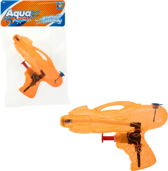 Изображение товара Бластер игрушечный 1Toy Водный Аквамания маленький / Т20105-2 (прозрачный ораньжевый)