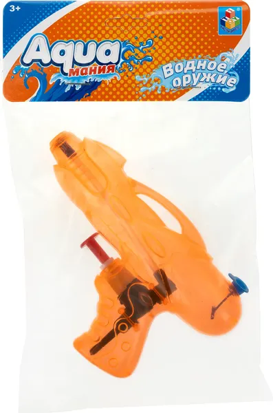 Изображение товара Бластер игрушечный 1Toy Водный Аквамания маленький / Т20105-2 (прозрачный ораньжевый)