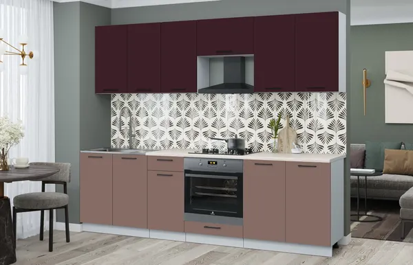Изображение товара Кухонный гарнитур Interline Мила Optima 60Д-2.6 (карамель/марсала/травертин серый)