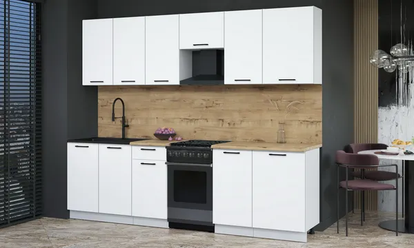 Изображение товара Кухонный гарнитур Interline Мила Optima 50-2.6 (белый платинум/белый платинум/дуб бунратти)