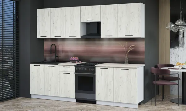 Изображение товара Кухонный гарнитур Interline Мила Optima 50-2.6  (дуб белый/дуб белый/травертин серый)