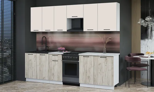 Изображение товара Кухонный гарнитур Interline Мила Optima 50-2.6 (дуб серый/персидский жемчуг/серый каспий)
