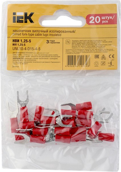 Изображение товара Набор наконечников для кабеля IEK UNL10-4-D15-4-5 (20шт)
