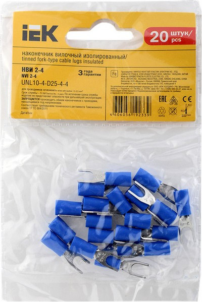 Изображение товара Набор наконечников для кабеля IEK UNL10-4-D25-4-4 (20шт)