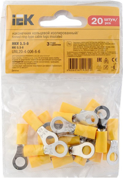 Изображение товара Набор наконечников для кабеля IEK UNL20-4-006-6-6 (20шт)